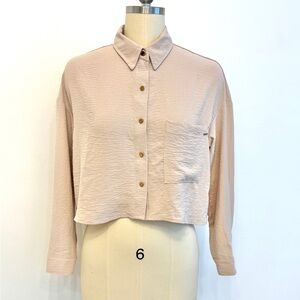ALTEREDREAMS Cropped Button Down Shirt | Beige Minimalist Blouse